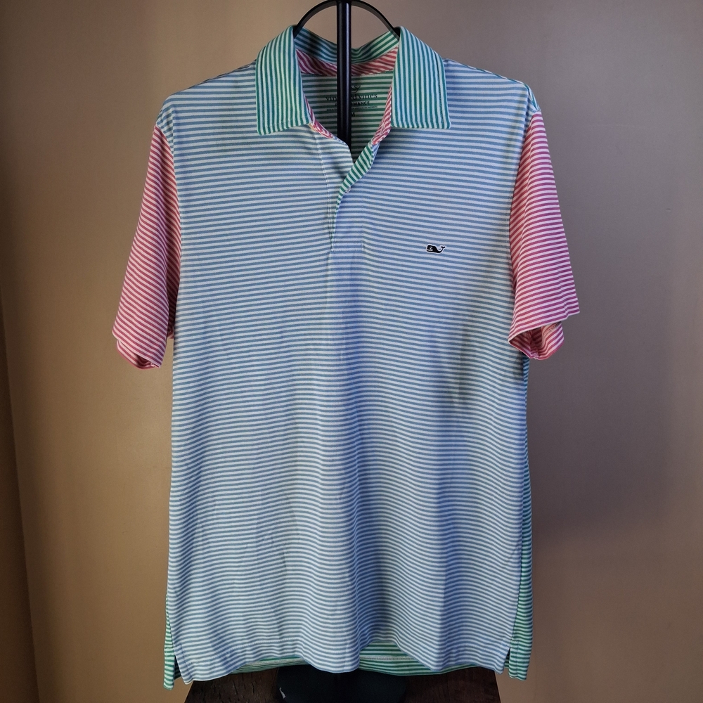 Vineyard Vines Men's Performance Multi-Color Pastel Striped Polo; Size M